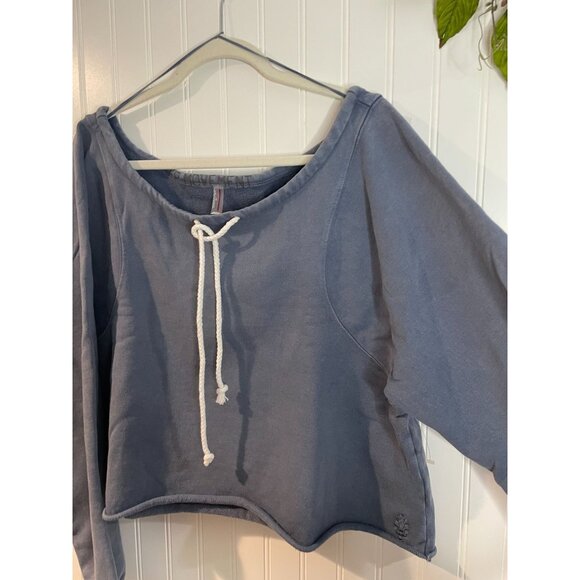 Free People Movement S/P Blue Cropped Pullover Sweatshirt100%Cotton Long Sleeve - Picture 15 of 15